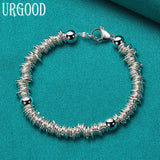 925 Sterling Silver Bead Circle Chain Bracelet Women Men Jewelry