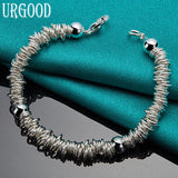 925 Sterling Silver Bead Circle Chain Bracelet Women Men Jewelry
