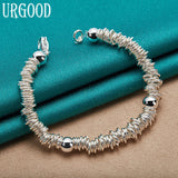 925 Sterling Silver Bead Circle Chain Bracelet Women Men Jewelry