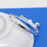 925 Sterling Silver Chinese Blessings Bell Bangle Bracelet