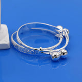 925 Sterling Silver Chinese Blessings Bell Bangle Bracelet