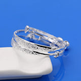 925 Sterling Silver Chinese Blessings Bell Bangle Bracelet