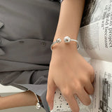 925 Silver Double Ball Bracelet Opening Cuff Bangle