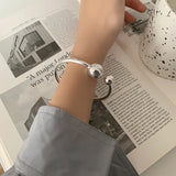 925 Silver Double Ball Bracelet Opening Cuff Bangle