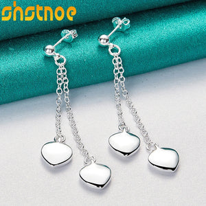 925 Sterling Silver Heart Drop Earrings For Women