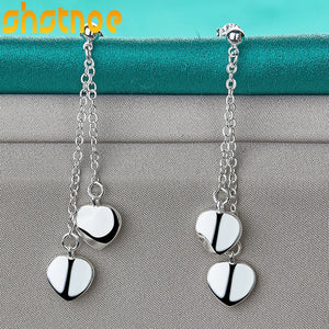 925 Sterling Silver Heart Drop Earrings For Women