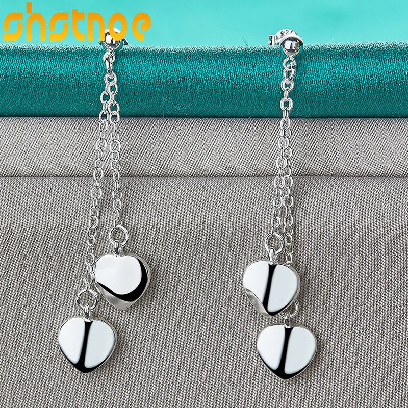 925 Sterling Silver Heart Drop Earrings For Women