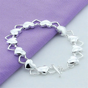 925 Sterling Silver Hollow Heart Bracelet for Woman Wedding Party Jewelry Gift