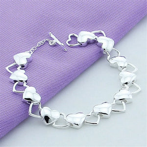 925 Sterling Silver Hollow Heart Bracelet for Woman Wedding Party Jewelry Gift