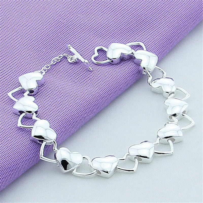 925 Sterling Silver Hollow Heart Bracelet for Woman Wedding Party Jewelry Gift