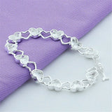 925 Sterling Silver Hollow Heart Bracelet for Woman Wedding Party Jewelry Gift