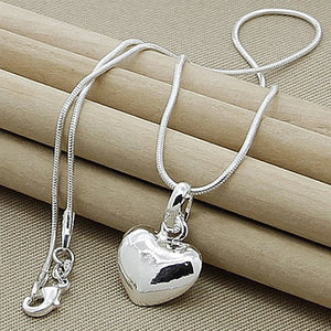 925 Sterling Silver Small Heart Pendant Necklace 16-30 Inch Snake Chain