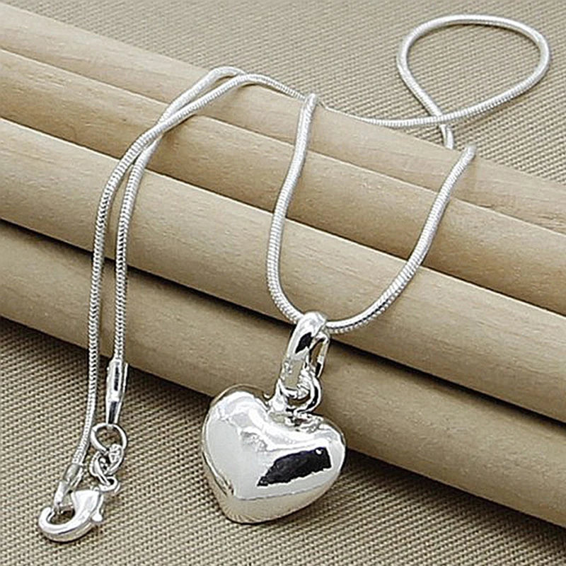 925 Sterling Silver Small Heart Pendant Necklace 16-30 Inch Snake Chain