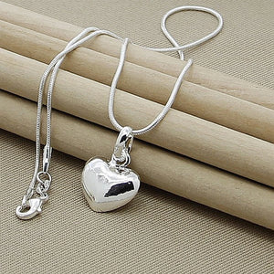 925 Silver Heart Pendant Necklace Snake Chain Wedding Charm Jewelry