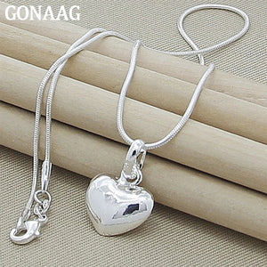 925 Silver Heart Pendant Necklace Snake Chain Wedding Charm Jewelry