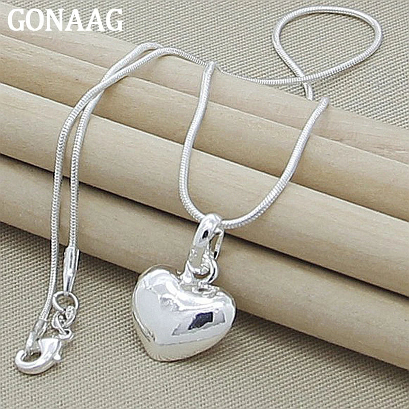 925 Silver Heart Pendant Necklace Snake Chain Wedding Charm Jewelry