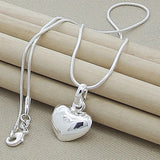 925 Silver Heart Pendant Necklace Snake Chain Wedding Charm Jewelry