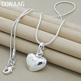925 Silver Heart Pendant Necklace Snake Chain Wedding Charm Jewelry