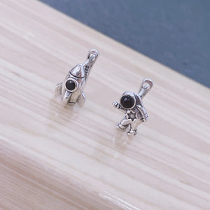 925 Silver Space Astronaut Rocket Stud Earrings Asymmetric Small Women Jewelry