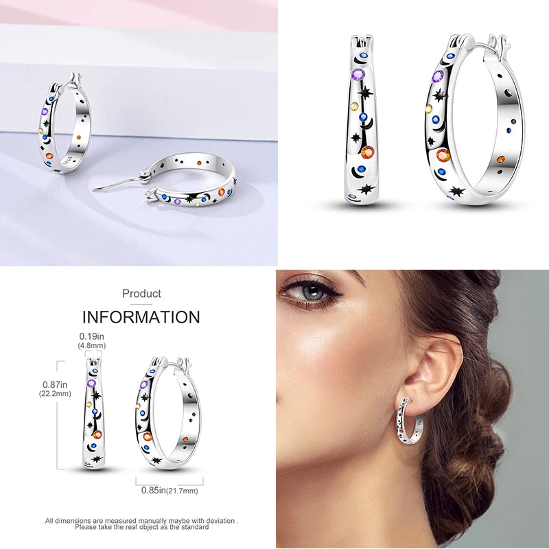 925 Silver Three Row Inlay Earrings Starry Sky Jewelry Wedding Gift