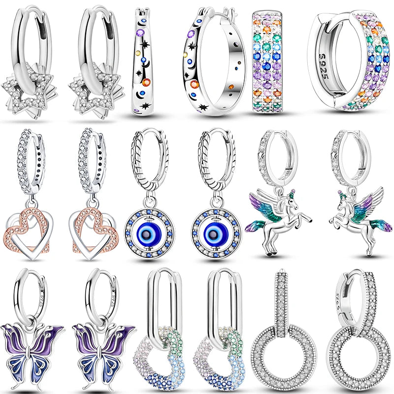925 Silver Three Row Inlay Earrings Starry Sky Jewelry Wedding Gift