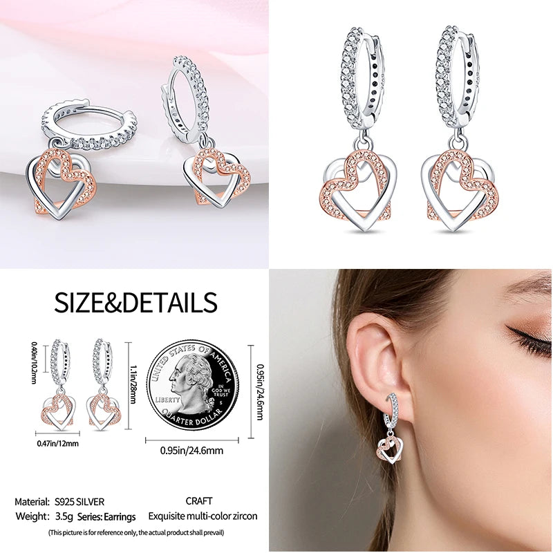 925 Silver Three Row Inlay Earrings Starry Sky Jewelry Wedding Gift