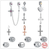 925 Silver Cross Safety Chain Charm Bead For Bracelet