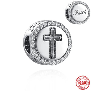 925 Silver Cross Safety Chain Charm Bead For Bracelet