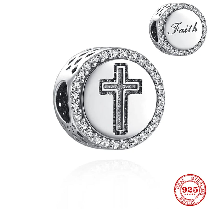 925 Silver Cross Safety Chain Charm Bead For Bracelet