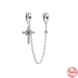 925 Silver Cross Safety Chain Charm Bead For Bracelet