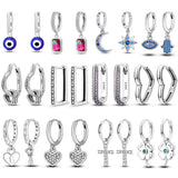 925 Silver Double Big Hoop Earrings Square Heart Pave Stud Earring
