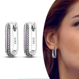 925 Silver Double Big Hoop Earrings Square Heart Pave Stud Earring