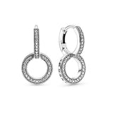 925 Silver Double Hoop Earrings Sparkling Women's Jewelry