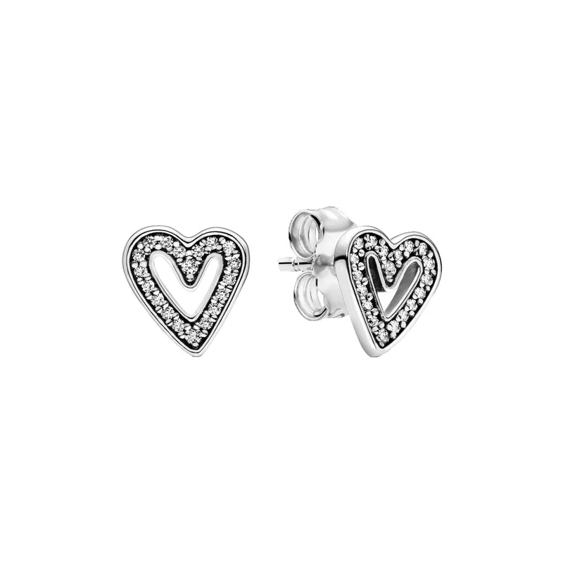 925 Silver Heart Knot Stud Earrings, Sparkling Freehand Design