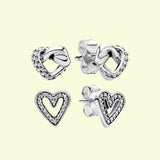 925 Silver Heart Knot Stud Earrings, Sparkling Freehand Design