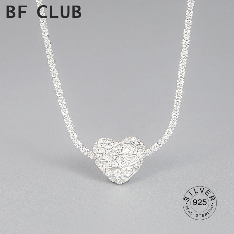 925 Silver Heart Chain Choker Necklace Sparkling Women Fine Jewelry