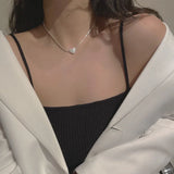 925 Silver Heart Chain Choker Necklace Sparkling Women Fine Jewelry