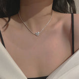 925 Silver Heart Chain Choker Necklace Sparkling Women Fine Jewelry