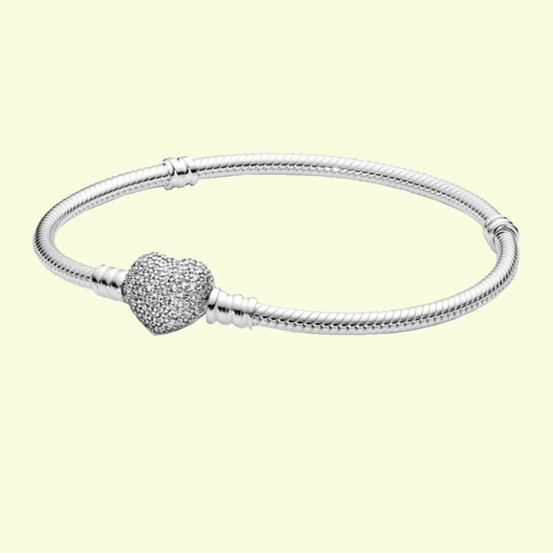 925 Silver Heart Clasp Snake Chain Bracelet for Charms Making