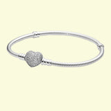 925 Silver Heart Clasp Snake Chain Bracelet for Charms Making