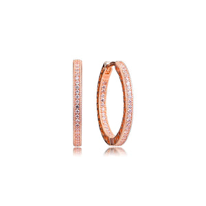 925 Silver Sparkling Hearts Hoop Earrings Brincos Women Jewelry