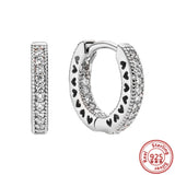 925 Silver Heart Hoop Earrings Sparkling Circled Studs Fine Jewelry For Girls