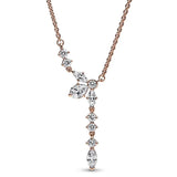 925 Silver Sparkling Leaves Forget-me-not Blooms Herbarium Cluster Drop Necklace