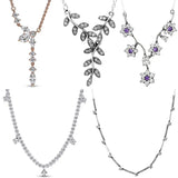 925 Silver Sparkling Leaves Forget-me-not Blooms Herbarium Cluster Drop Necklace