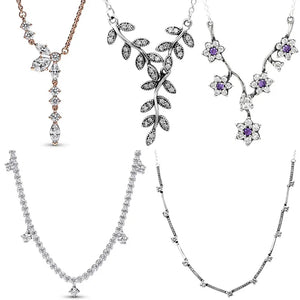 925 Silver Sparkling Leaves Forget-me-not Cluster Drop Necklace