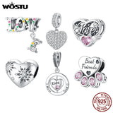925 Silver Love Wings Charm Snowflake Heart Bead Bracelet Women Jewelry