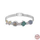 925 Silver Sparkling Mesh Braided Clover Bracelet DIY Women's Jewelry Gift