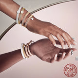 925 Silver Sparkling Mesh Braided Clover Bracelet DIY Women's Jewelry Gift