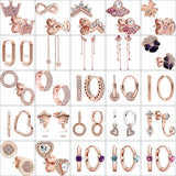 925 Silver Sparkling PAN Earrings Zircon Heart Flower Crown Clover Rose Love