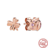 925 Silver Sparkling PAN Earrings Zircon Heart Flower Crown Clover Rose Love